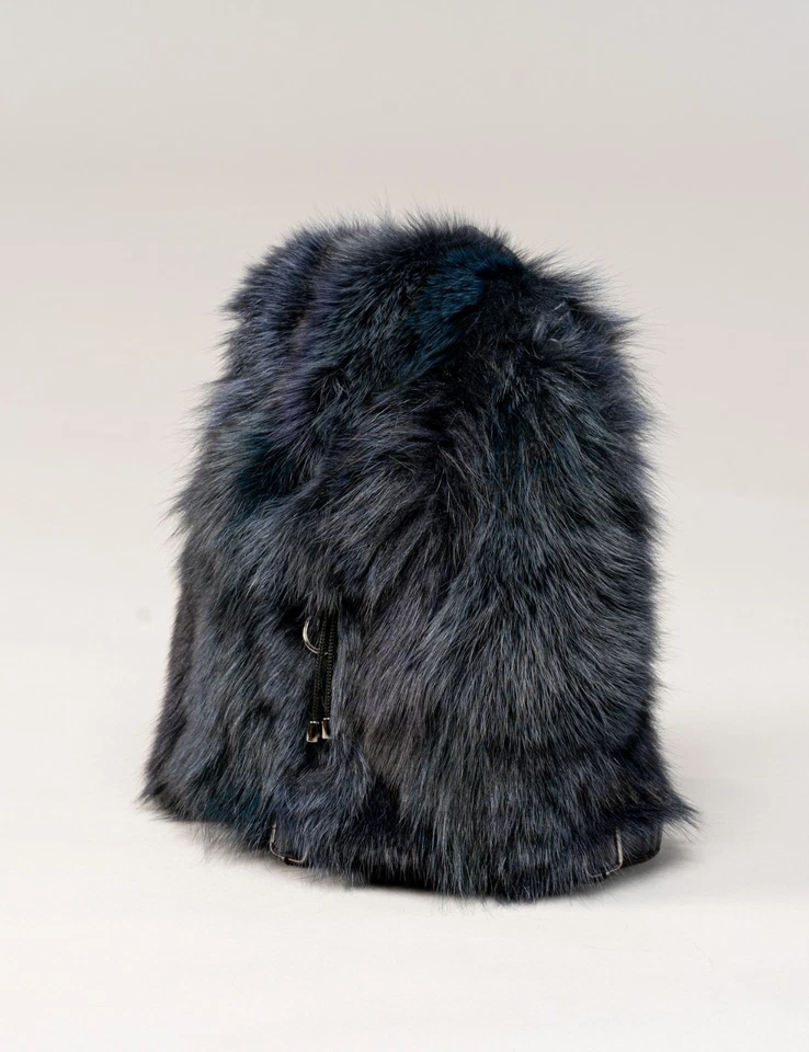 Mochila de piel de zorro real azul marino. Foto 4 de 4
