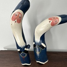 Vintage 2 Wooden Hand Painted Santa Figurines...