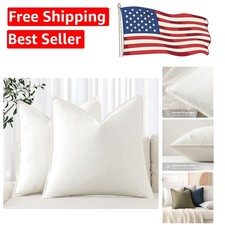 Chic Cream White Linen Euro Sham Pillow Covers 26x26 Pack of 2 - Boho Elegance