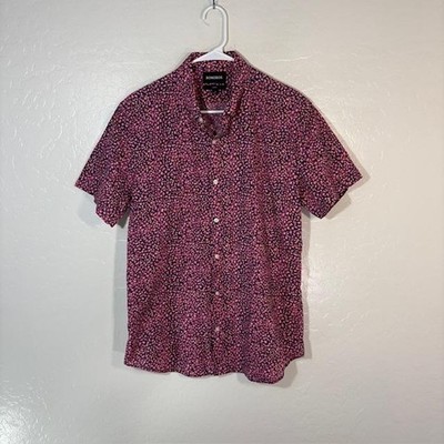Bonobos Shirt Mens Large Navy Pink Micro Print Short Sleeve Button Down Slim Fit