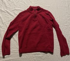 Tommy Bahama Boys Red Cotton 1/4 Zip Pullover Sweater M 7/8 Mock Neck