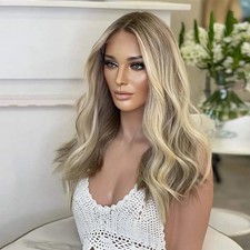 20Inch Ash Brown with Blonde Highlight Wavy Lace Front 100 Human Hair Wigs 200 