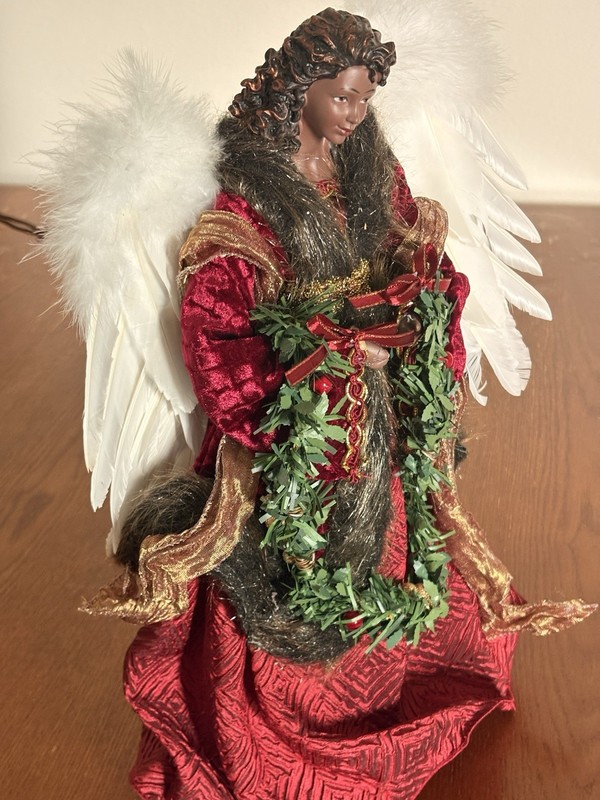 Christmas Angel tree topperFigurine Red Robe White Wings