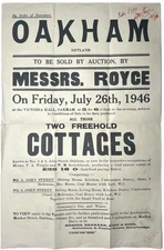 1946 OAKHAM RUTLAND AUCTION POSTER FREEHOLD COTTAGES ROYCE BROADSIDE ADVERTISING