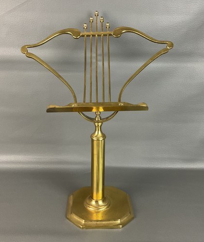 Vintage Ornate Brass  Music Stand Harp Shaped Tabletop Book Holder 17”