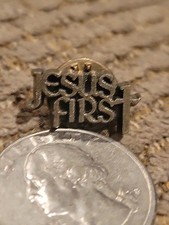 Vintage Gold Tone Jesus First Lapel Hat Pin Badge Christian Religious