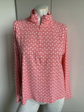 Lands  End pink women  s size Large rash guard 1/4 zip geometric pullover top
