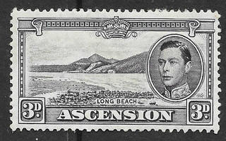 Mint Hinged 3d Black / Grey Stamp 1940 Ascension Island Long Beach KGVI