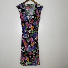 Ralph Lauren Dress Womens Medium Black Floral Sleeveless V Neck Stretch Spring