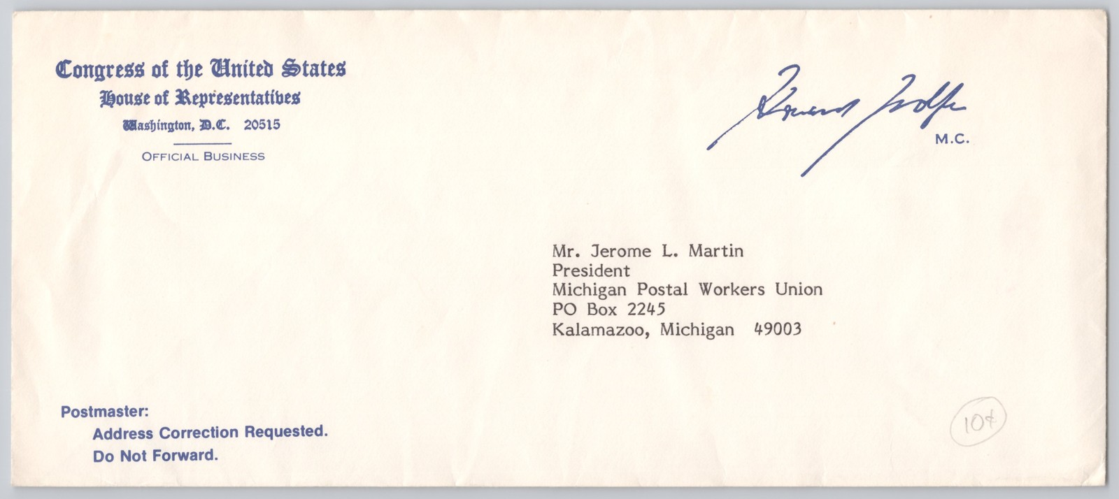 Washington, D.C., House of Representatives Official Business, M.. signature