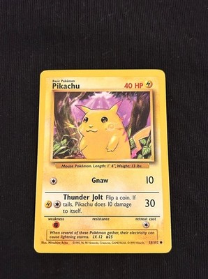 1999 Base Set Unlimited Yellow Cheeks Pikachu Card 058/102 Lightly Played