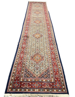 Hand knotted Oriental carpet runner moud 410 x 80 cm living room carpet rug