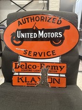 Vintage UNITED MOTORS Delco Remy Klaxon Porcelain Sign Authorized Service Rare