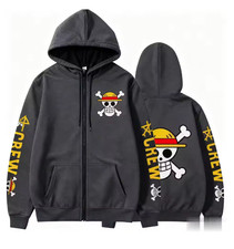 One Piece Anime Zip Up Hoodie Oversized Unisex Streetwear Jacket - Dark Gray  