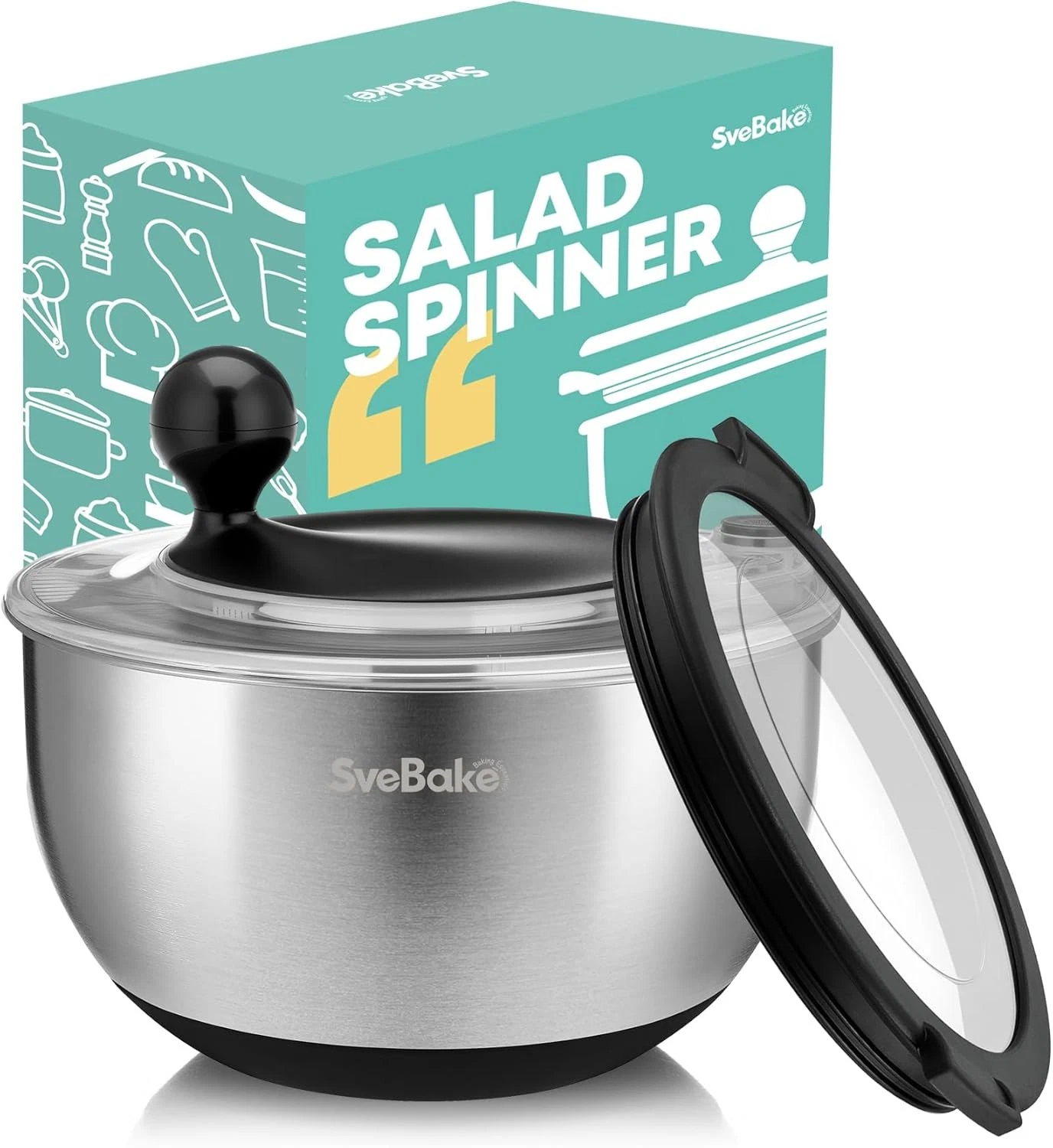 Stainless Steel Salad Spinner W/ Storage Lid 5.3 Qt BPA-Free 4-in-1