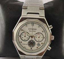 Citizen Chronograph Quartz White Dial "Date" Men Watch Pre-Owned Steel Band