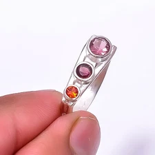 Multi Gemstone 925 Sterling Silver Jewelry Handmade Ring s.8 Sku34
