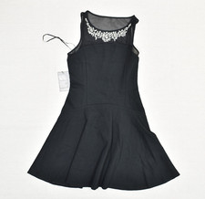 NEW Express Women Fit & Flare Dress Knee Length Solid Polyester Black Size 2