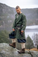 Mittelalter LARP Wikinger Tunika Aegir langarm Baumwolle Bordüre grün