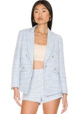 Revolve Central Park West Silvie Tweed Blazer And Shorts Blue Xs Nwt / Nwot
