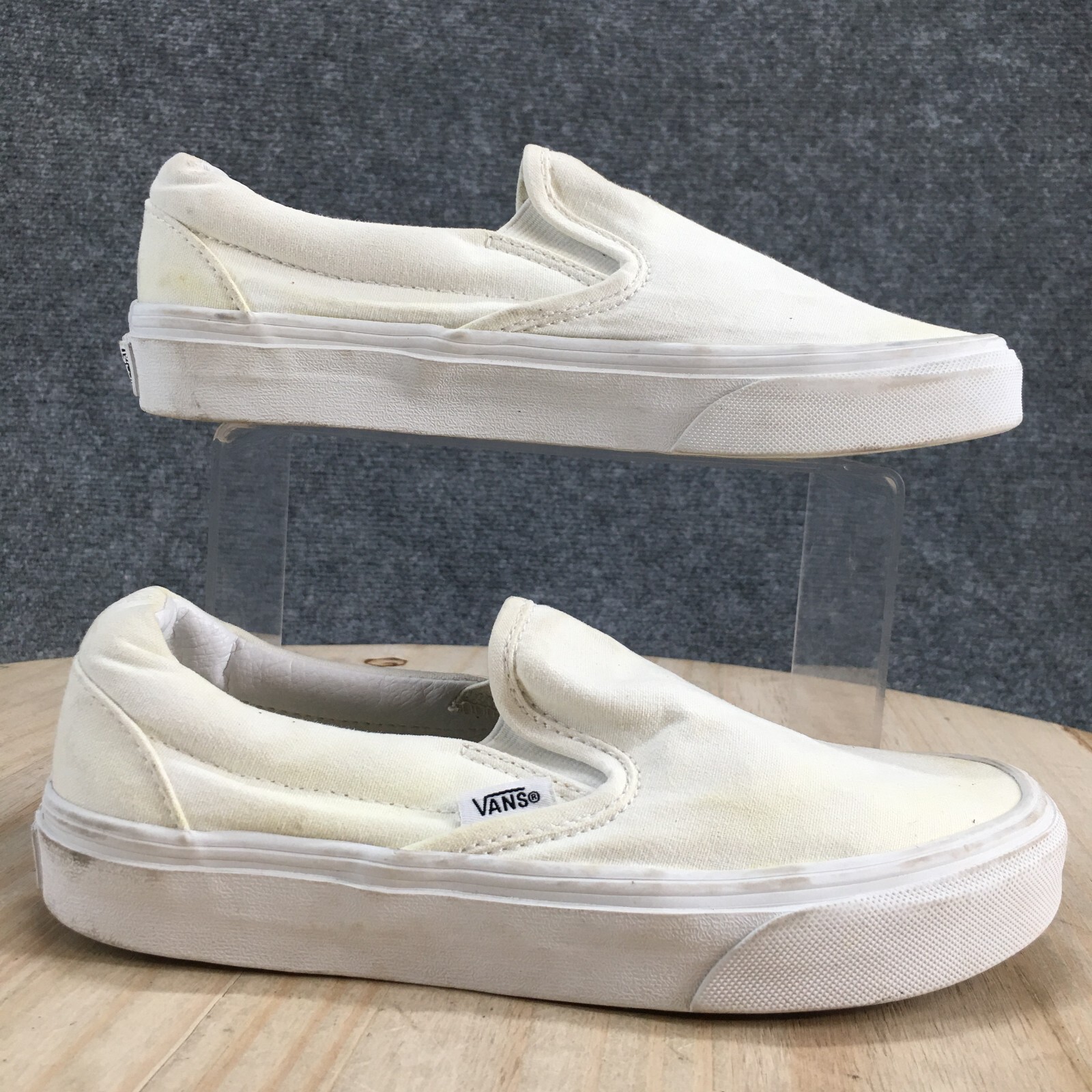 Vans Classic Slip On Loafer White Fabric Mens 4.5 Womens 16 Off The Wall-image