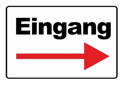 wetterfestes Schild: Eingang mit Pfeil nach Rechts - massives PVC-Schild