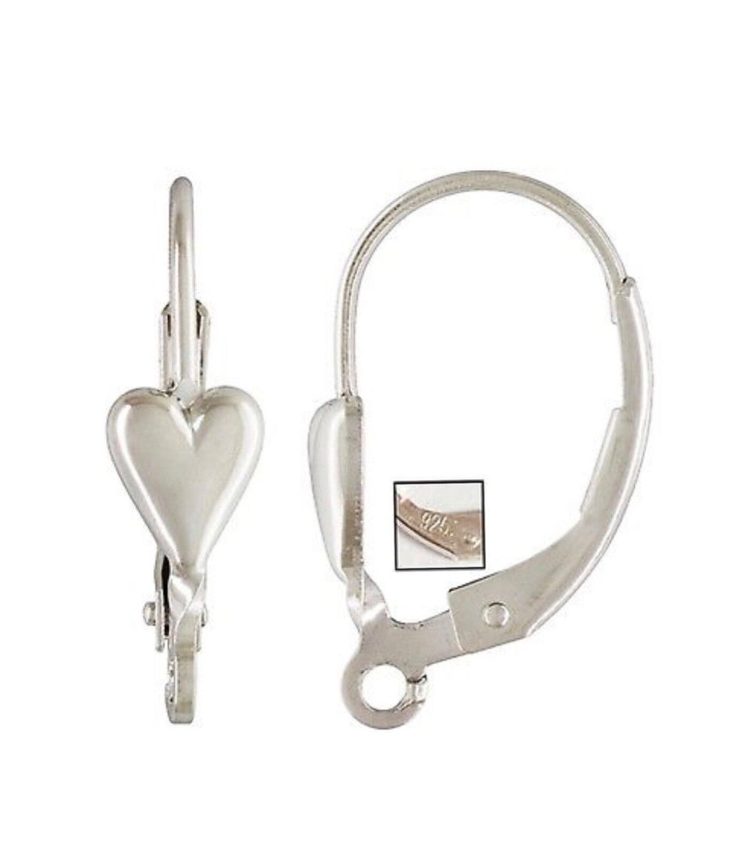 2pcs Sterling Silver Heart Leverback Ear Wires w/ Ring Earring