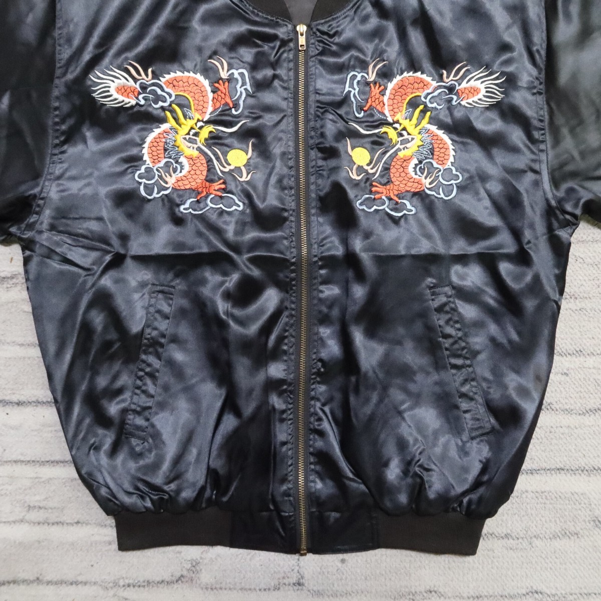 Vintage New 80s Satin Dragon Souvenir Bomber Jacket Mens Size M