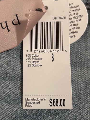 NWT Philosophy Jeans Women’s 8 Light Wash Blue Denim 30x30” Embroidered Floral - Afbeelding 21 van 24