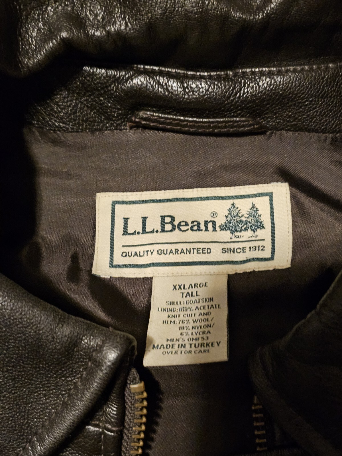 LL Bean Goatskin Bomber Jacket Leather XXL 2XL Tall Black eBay