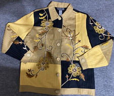 Indigo Moon Blazer Womens Small Chunky Career Color Art Black Tan Embroidered