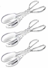 Salad Serving Tongs Plastic Clear Scissor Separates to Spoon & Fork  * 3-Pack *