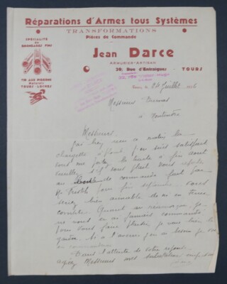 Invoice 1936 REPAIR DARMES Jean DARCE TOURS old bill invoice 17