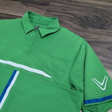 Men's M Callaway Opti-Dri Golf Polo SS Shirt Green Stripes Big Logo 32S
