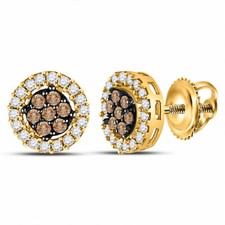 10k Yellow Gold Brown Diamond Cluster Stud Earrings 1/4