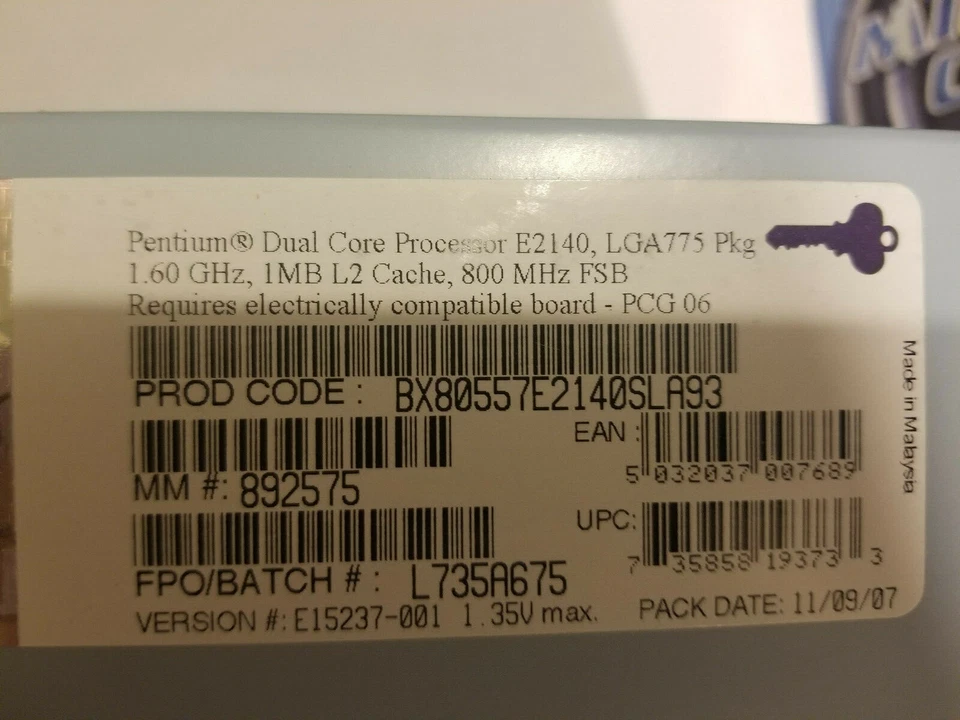 Intel Pentium Dual Core CPU E2140 LGA 775 1.6 MHz 1MB L2 Cache 800 FSB SLA93 - Image 2 of 2