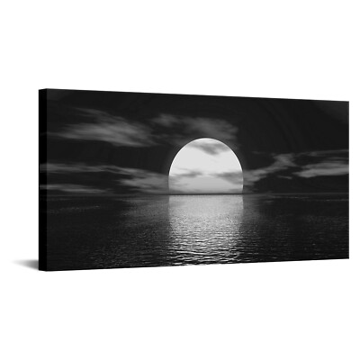 Conipit Large Black and White Canvas Full Moon Wall Art Sunset Picture Prints...