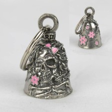 Motociclista Guardian Bell campana amuleto de la suerte dama flores calavera colgante