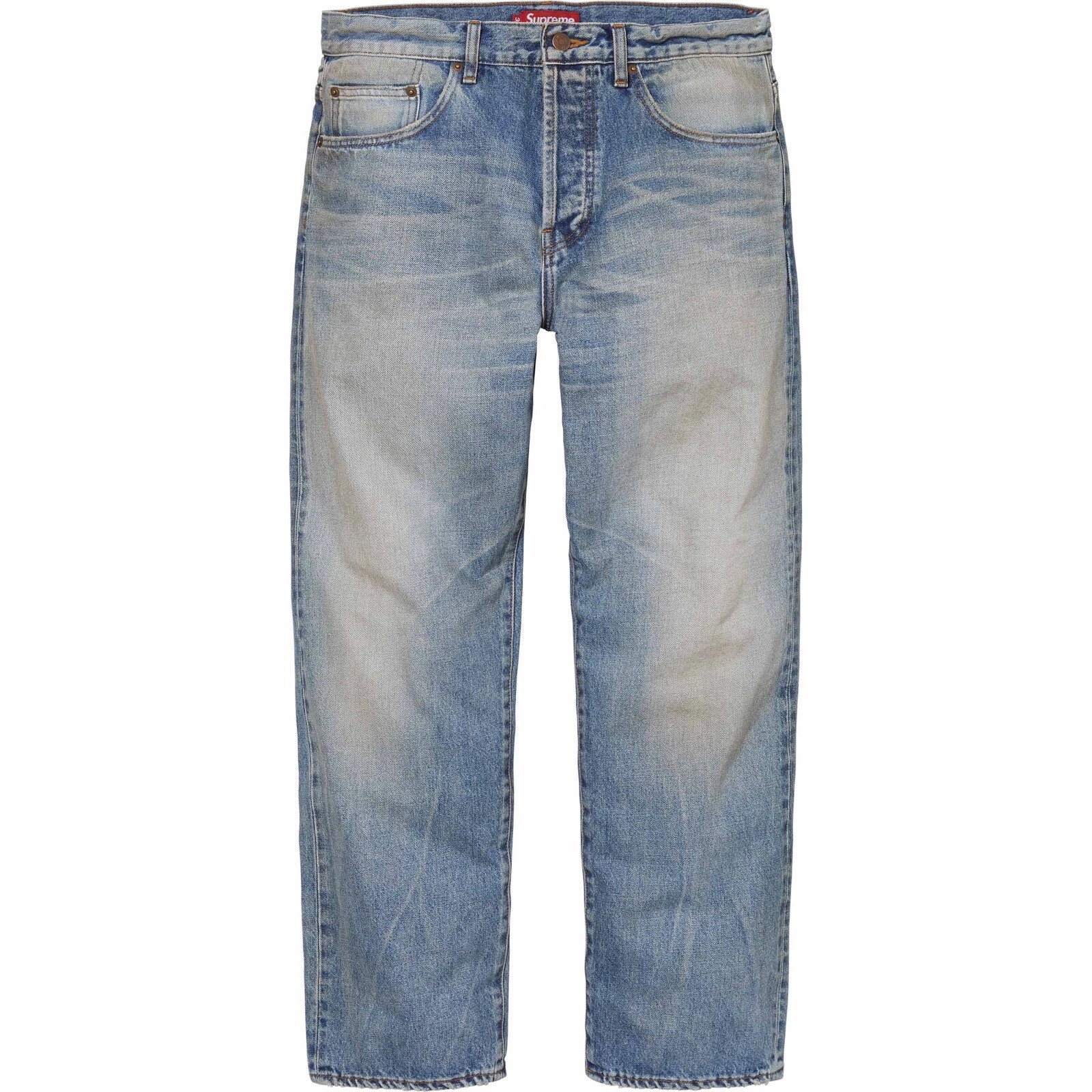 Supreme DÉTRESSED LÂCHE AJUSTEMENT SELVEDGE JEAN taille 34 en indigo lavé SS24