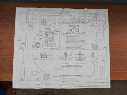 Vintage Garrard Turntable Template - A. T. 6 MK II Laboratory Series - Zdjęcie 1 z 2