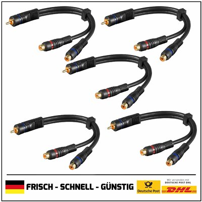 5x Audio Y Adapterkabel 0,20cm, 1x Stereo Cinch-Stecker zu 2x Cinch-Buchse, OFC