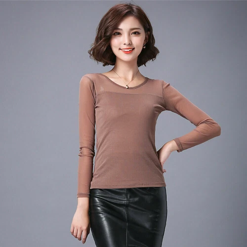 Womens Mesh Sheer Full Sleeve T-shirt See Through Top Shirt Blouse Stretch SPW - Bild 18 von 27