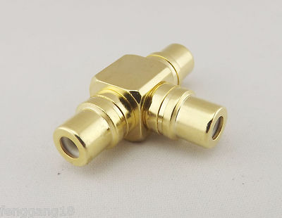 1x RCA Phono Female To Dual 2 RCA Phono Female T Gold Audio AV Adapter Converter