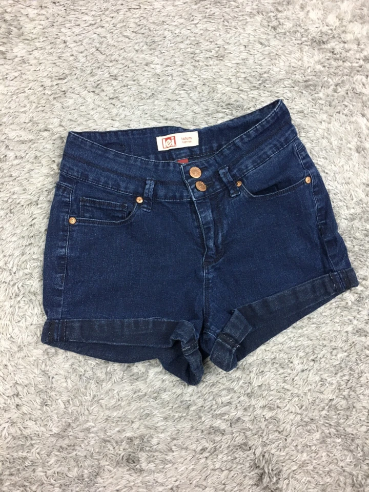 L.E.I. Pantalones Cortos de Jean Tatum para Mujer Talla 3 Azul Lavado Oscuro Denim Tiro Alto Foto 3 de 4