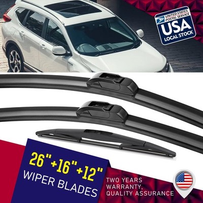 A set of 3 OEM quality front and rear windshield wiper blades 26 ''16'' 12 
