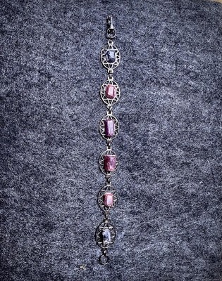 7 Gunmetal Ruby Bracelet W/4 Red and 2 Blue Rubies Handcrafted Made In USA