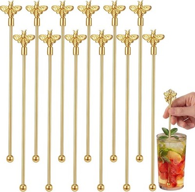 8 Pcs Swizzle Stis for Cotails 7'' Gold Stainl Steel Drink