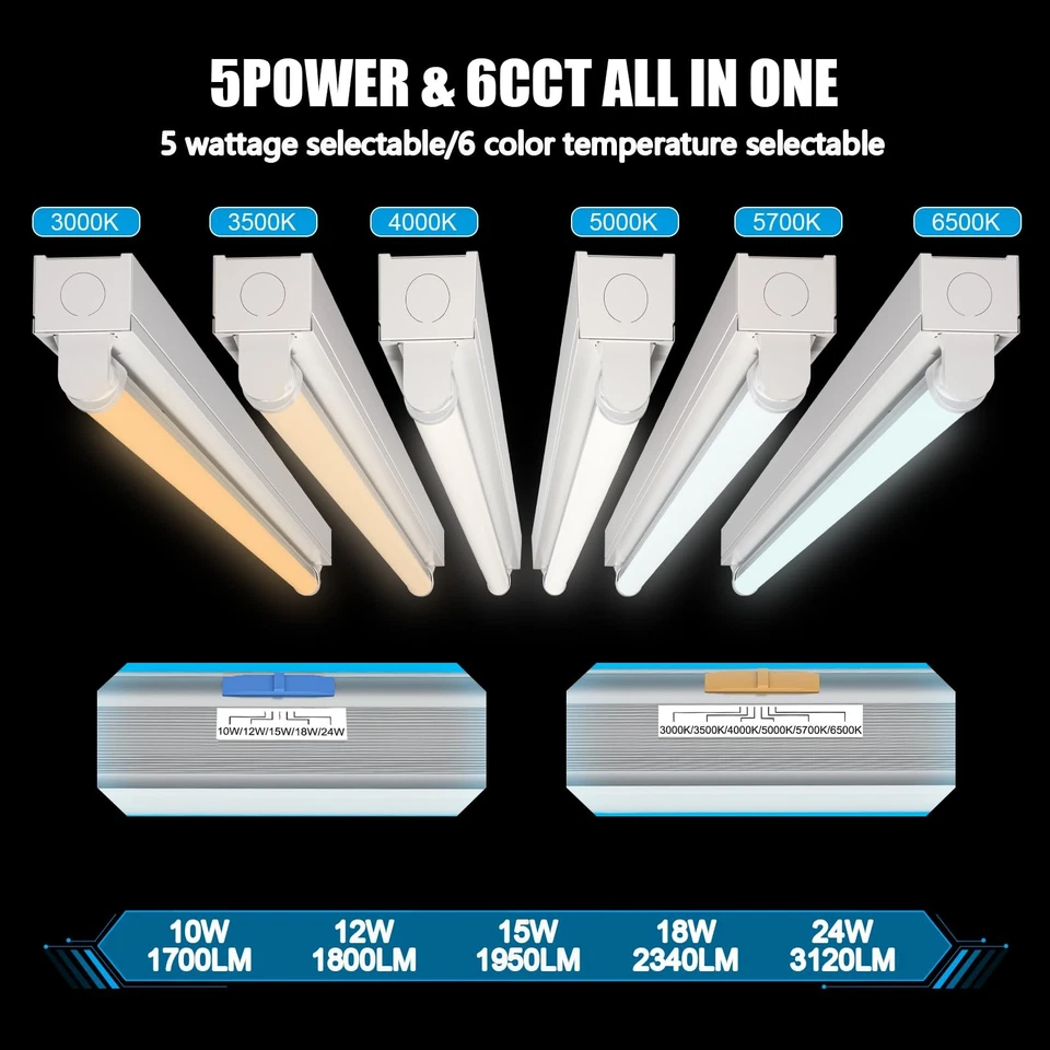 Bombillas LED T8 T12 4 pies, 4 pies Tubo Luces 6CCT 3000K-6500K/5 Potencia (10W-24W), L... Foto 2 de 4