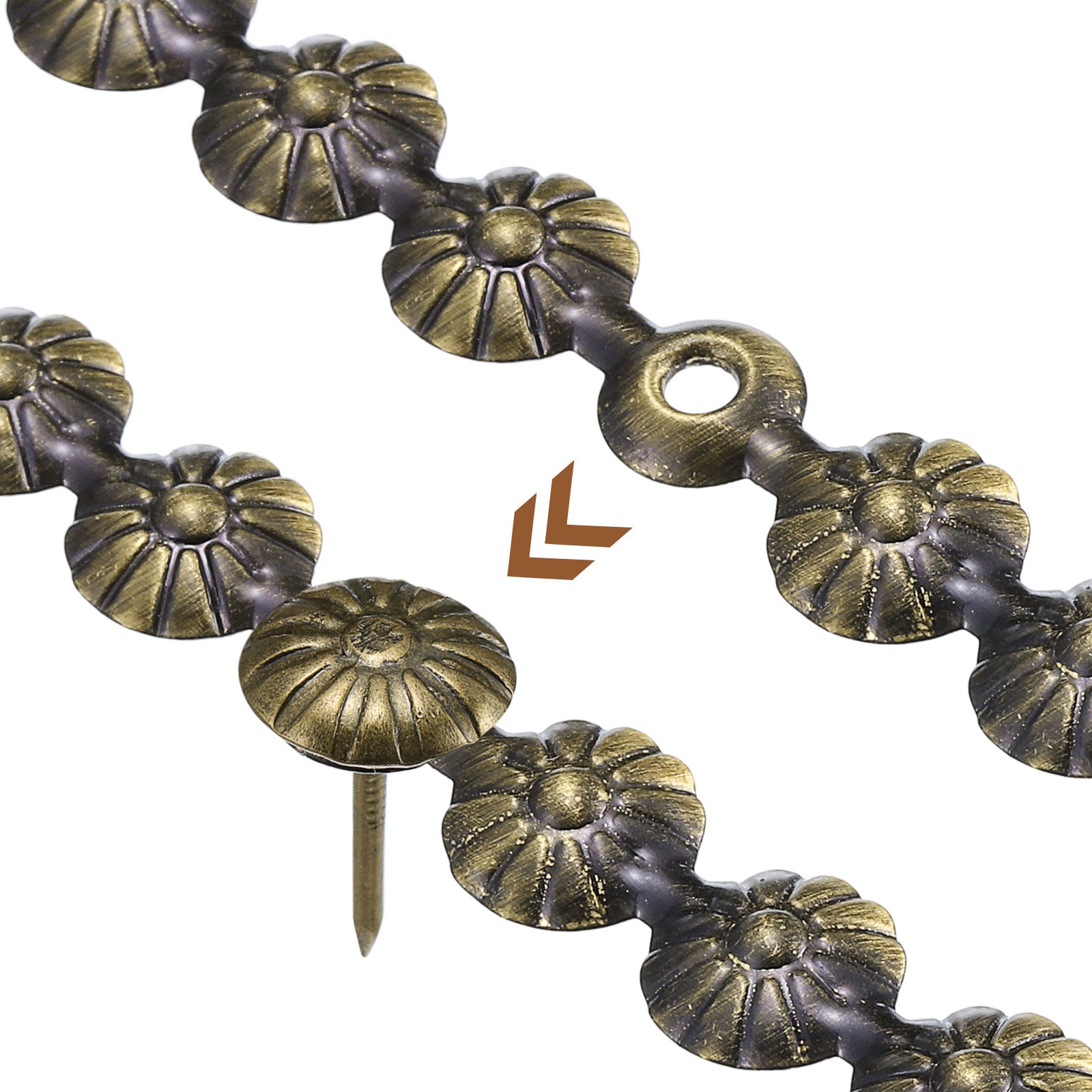 15Pcs 1Meter Flower Upholstery Tacks Strips Trim Sofa Decorative Nails, Bronze