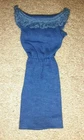 1 Vintage Barbie Doll Outfit Clothes Blue Knit Fashion Pak Dress w/ Fringe 60s